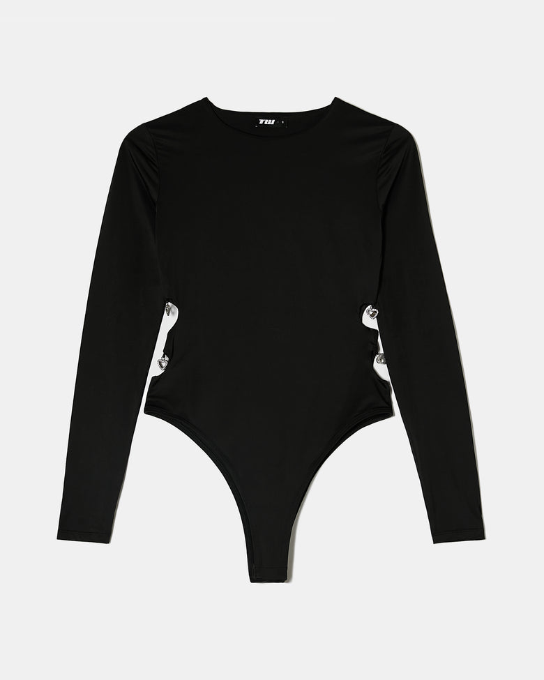 Party Bodysuit with Strass Heart Shaped Charms | Black