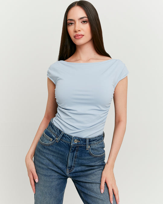 Bodysuit with Boat Neckline | Blue