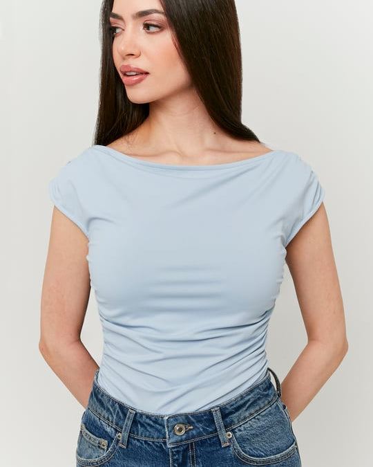 Bodysuit with Boat Neckline | Blue
