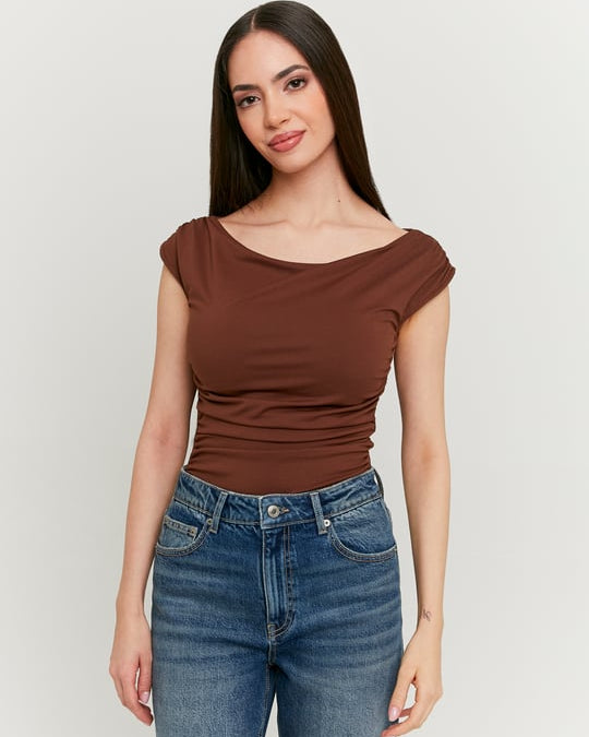 Bodysuit with Boat Neckline | Brown