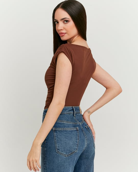 Bodysuit with Boat Neckline | Brown