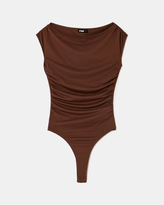 Bodysuit with Boat Neckline | Brown
