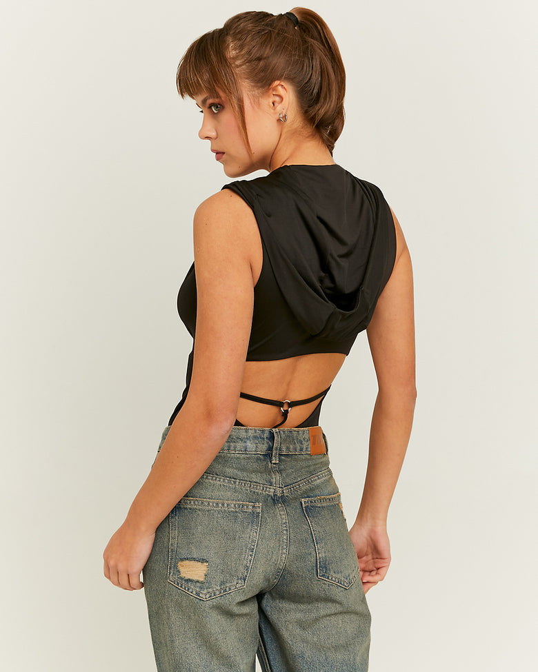 Hooded Bodysuit with Fancy Detail | Black