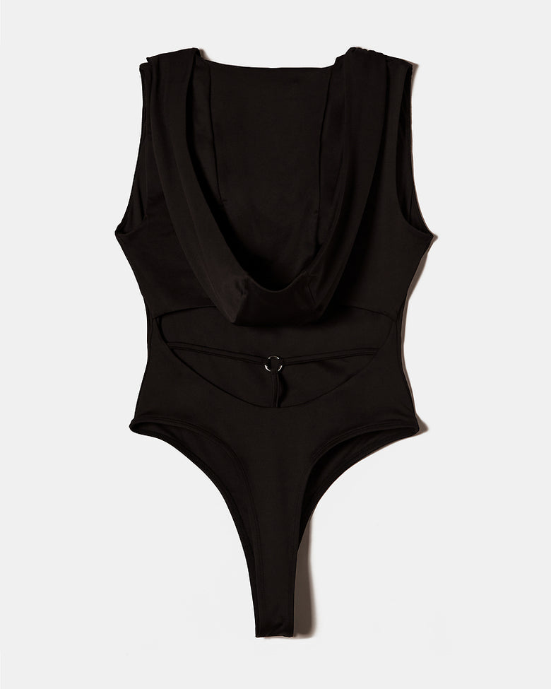 Hooded Bodysuit with Fancy Detail | Black