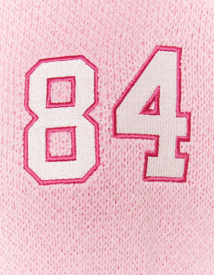 Knitted Zip Up Cardigan Long Sleeves | Pink-Off White