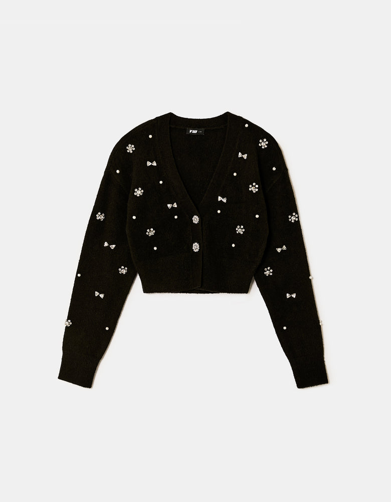 Knit Cardigan with Rhinestones | Black