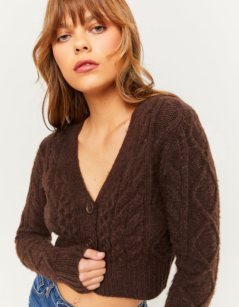 Cable Knit Cropped Cardigan | Brown