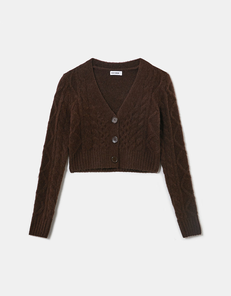 Cable Knit Cropped Cardigan | Brown