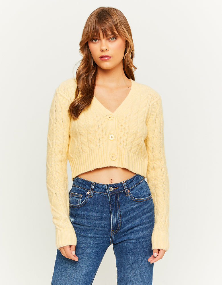 Cable Knit Cropped Cardigan | Mustard
