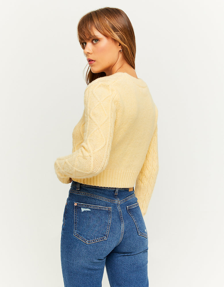Cable Knit Cropped Cardigan | Mustard