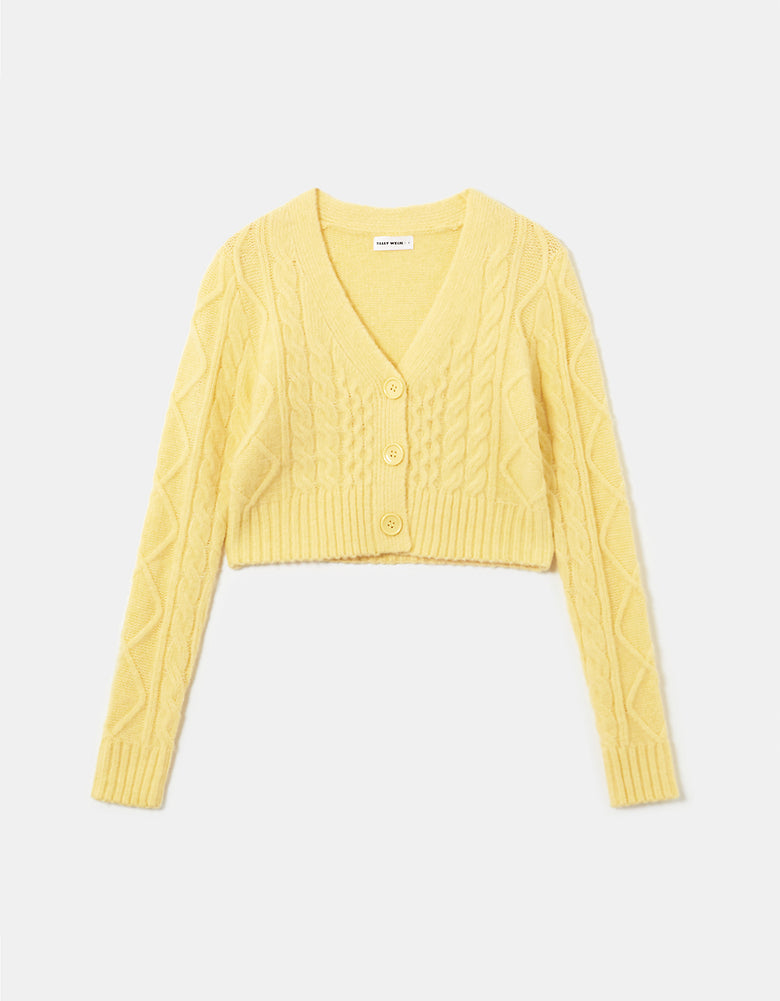 Cable Knit Cropped Cardigan | Mustard