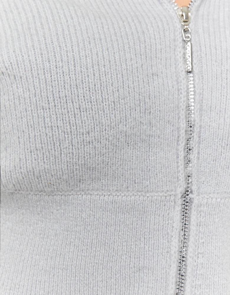 Cropped Zip Up Cardigan | Grey