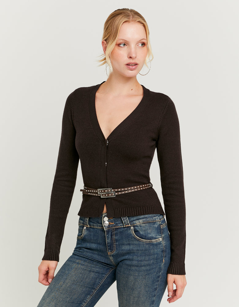 Cardigan with Double Belts | Brown