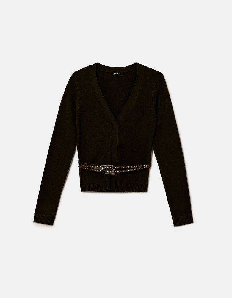 Cardigan with Double Belts | Brown
