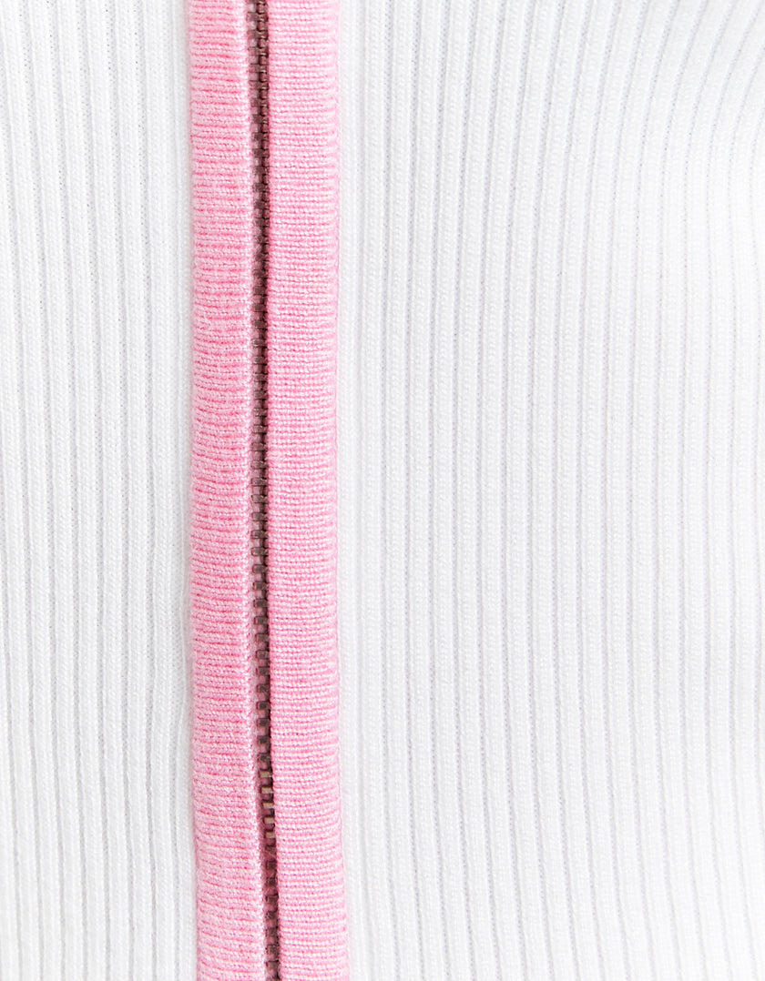 Cropped Cardigan with Polo Neck | White-Pink