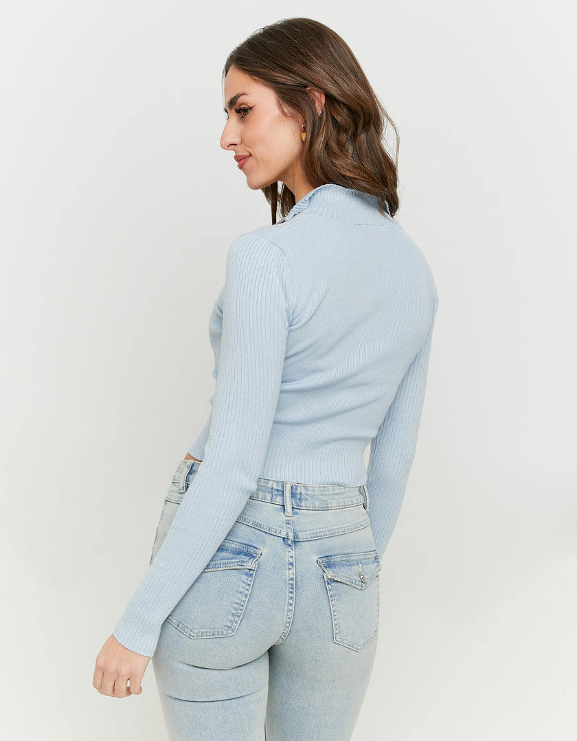 Fitted Zip Up Cardigan Long Sleeves | Blue