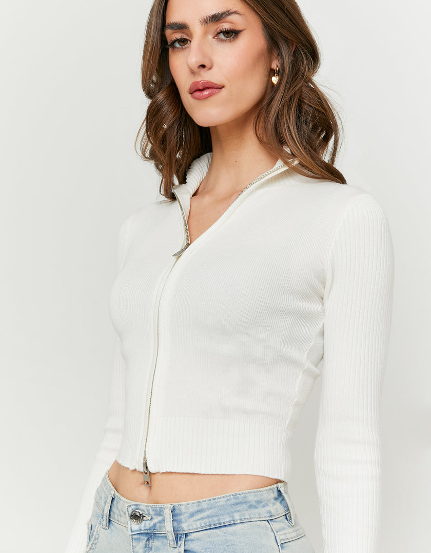 Fitted Zip Up Cardigan Long Sleeves | Off White