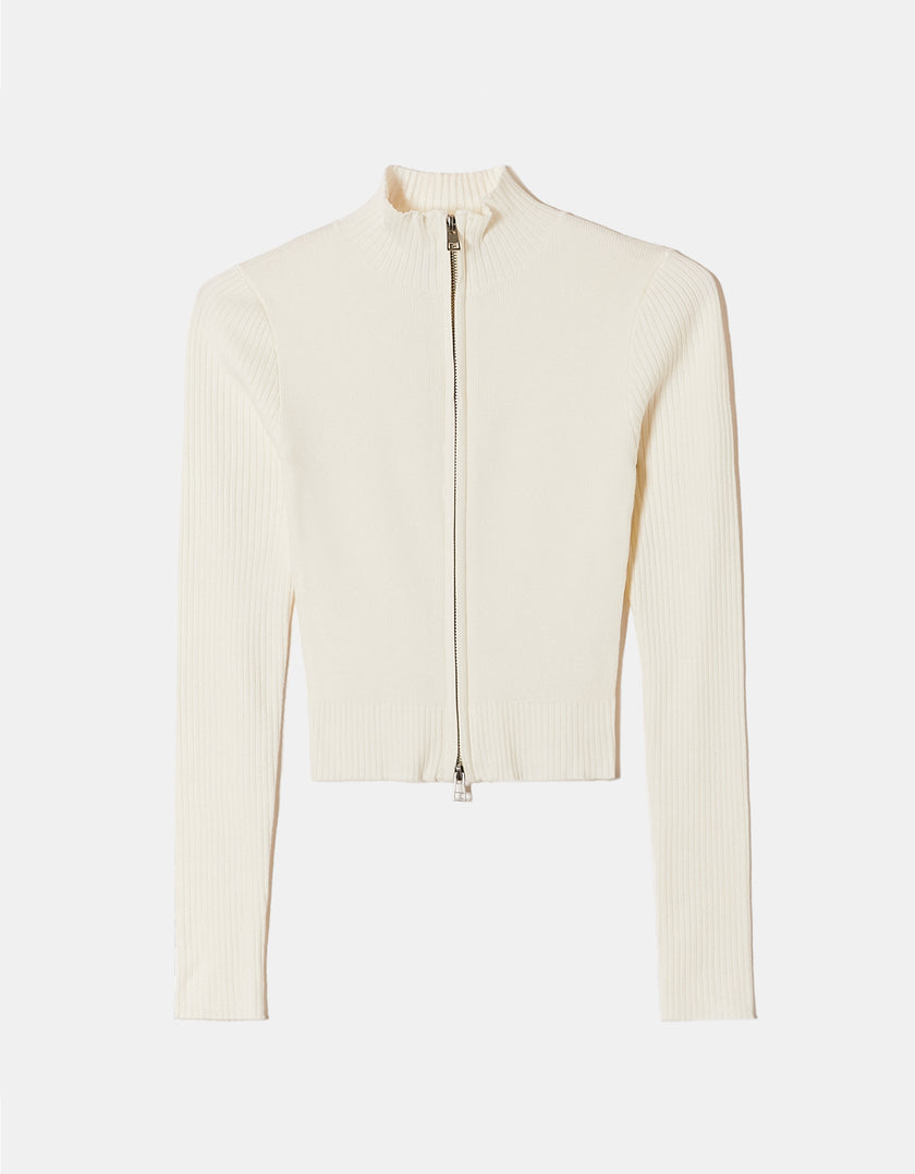 Fitted Zip Up Cardigan Long Sleeves | Off White