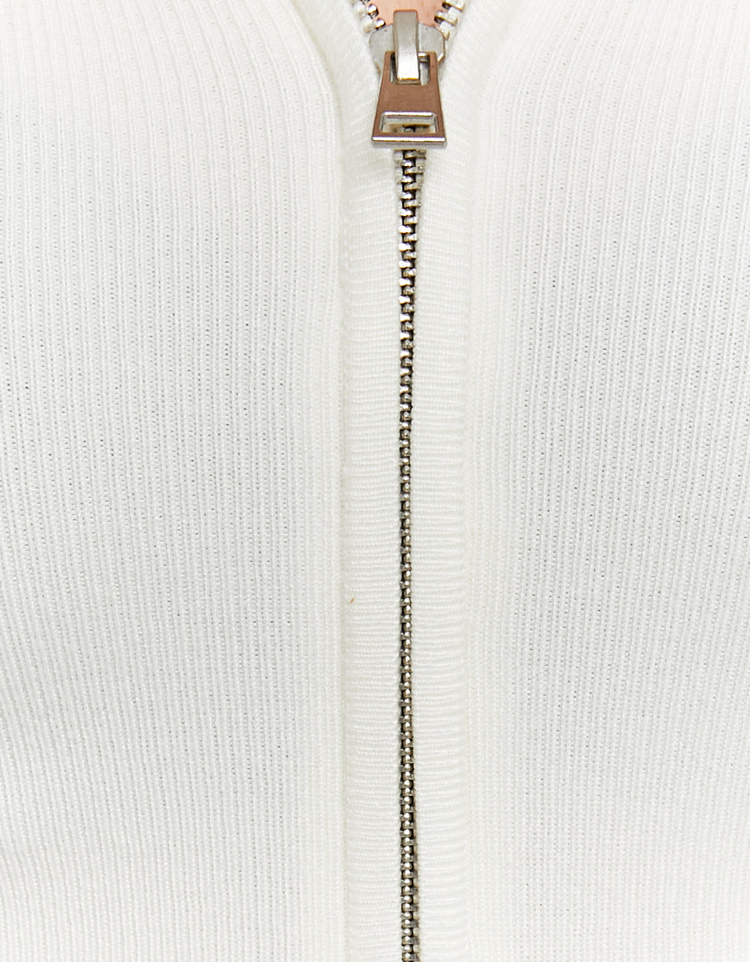 Fitted Zip Up Cardigan Long Sleeves | Off White