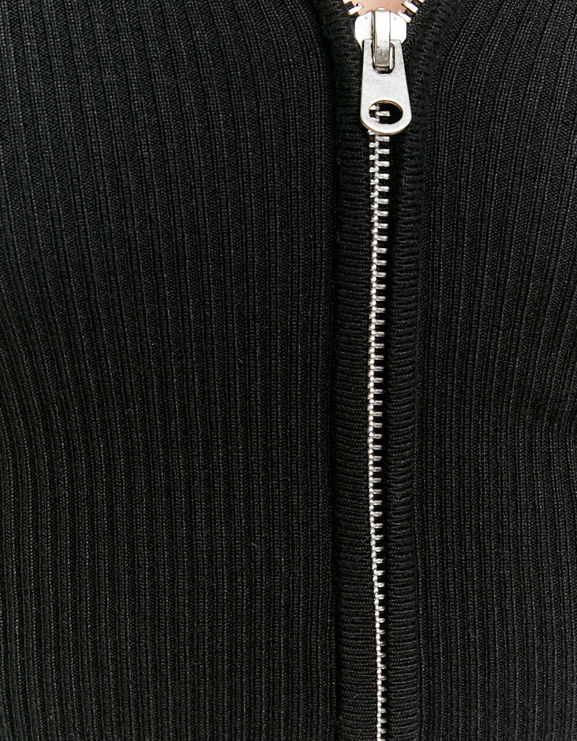 Knit Cardigan with Polo Collar | Black