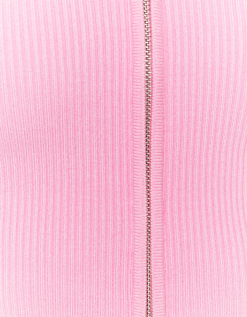 Knit Cardigan with Polo Collar | Pink