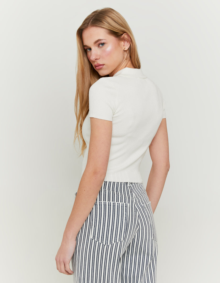 Knit Cardigan with Polo Collar | Off White