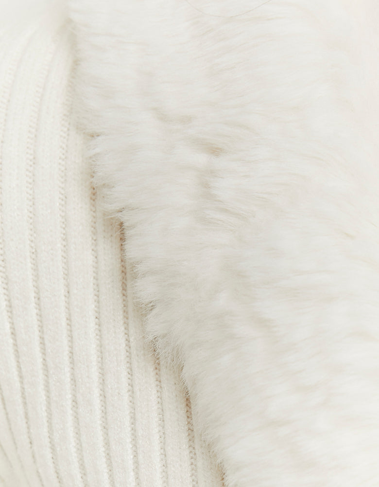 Faux Fur V?Neck Cardigan | Off White