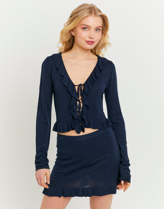 Cardigan with Ruffles | Navy