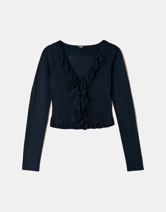 Cardigan with Ruffles | Navy