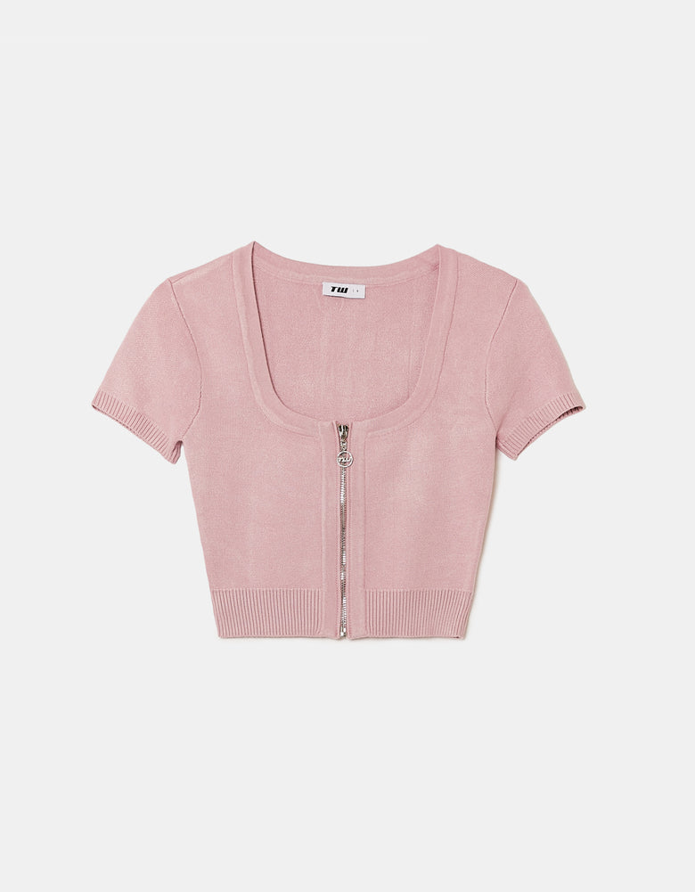 Knitted Zip Up Cardigan | Light Pink