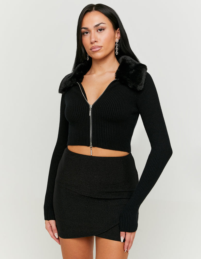 Jumper with Faux Fur Neck | Black