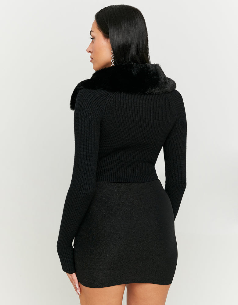 Jumper with Faux Fur Neck | Black