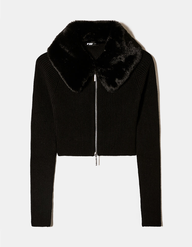 Jumper with Faux Fur Neck | Black