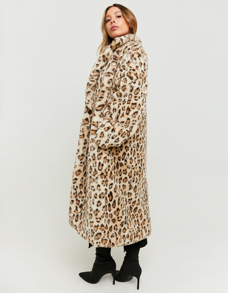 Leo Print Faux Fur Long Coat | Leo Print