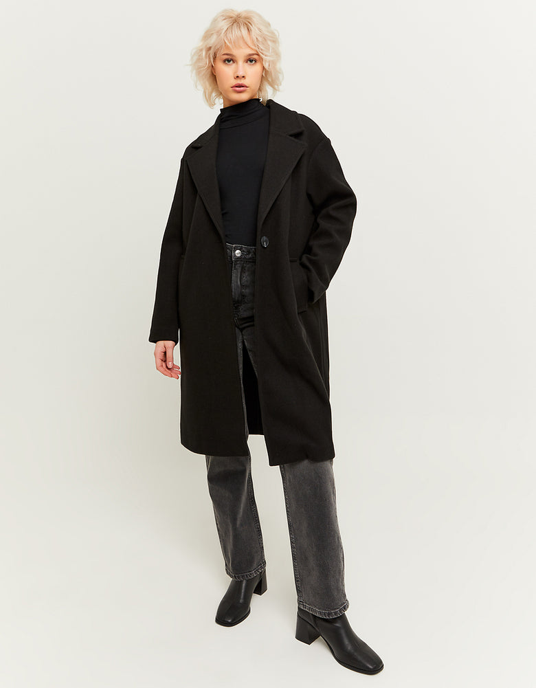 Faux Wool Basic Long Coat | Black