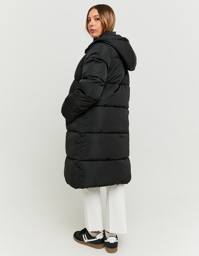 Long Padded Jacket with Hood | Black