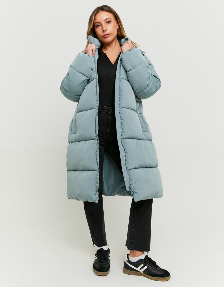 Long Padded Jacket with Hood | Blue
