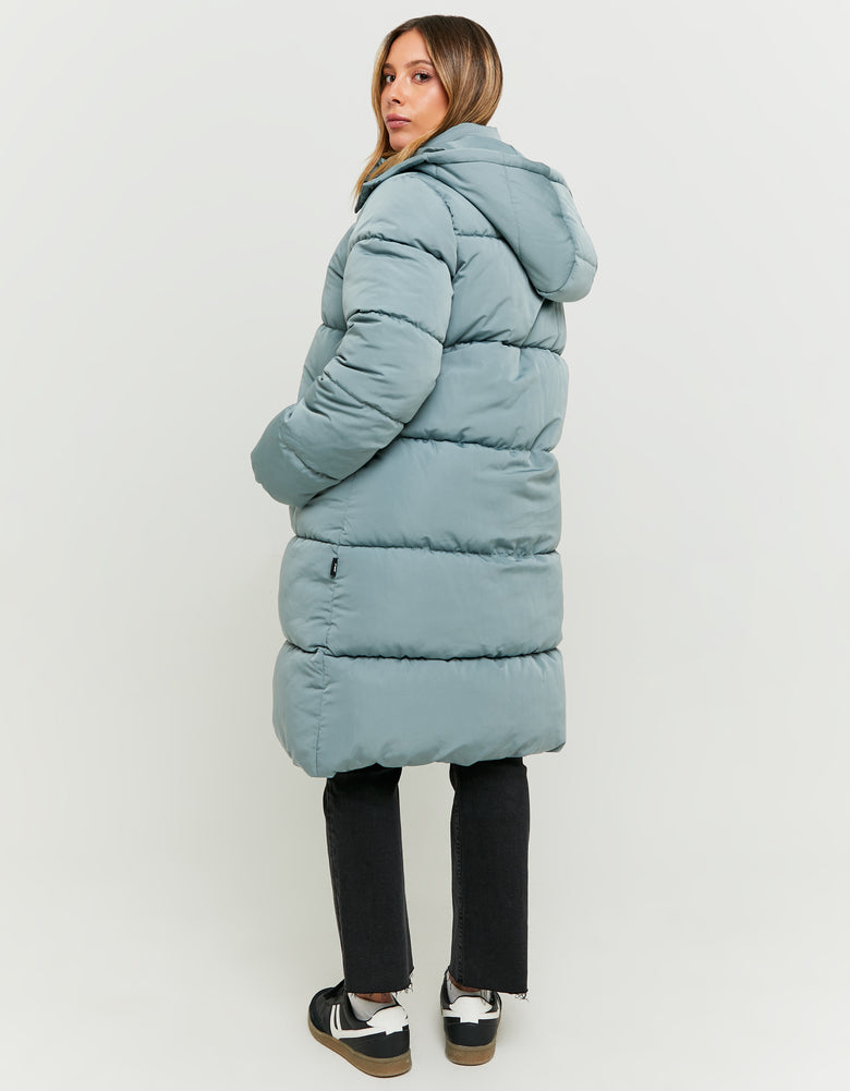 Long Padded Jacket with Hood | Blue