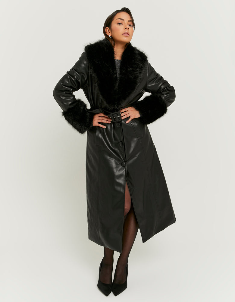 Long Coat with Faux Fur | Black