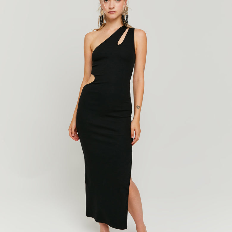 One Shoulder Long Dress | Black