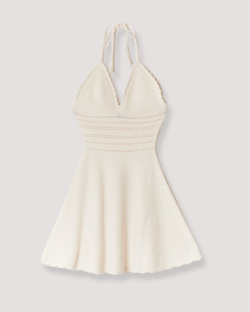 Crochet Backless Mini Dress | Beige