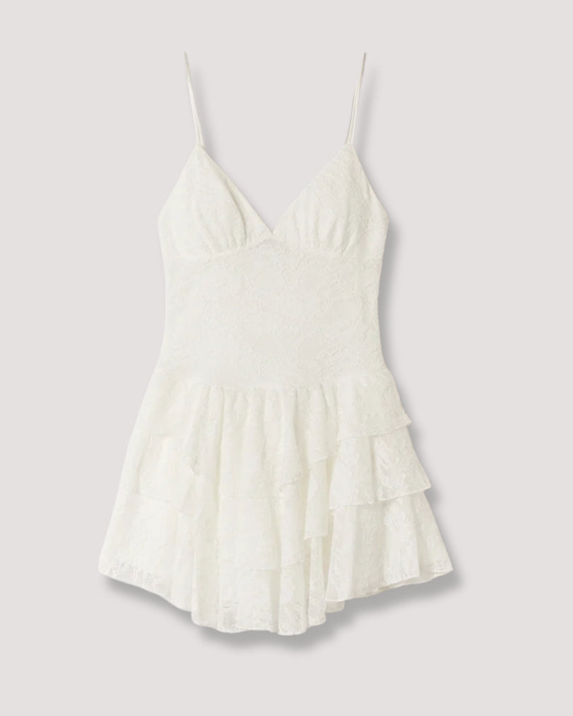 Lace Ruffle Mini Dress | Off White