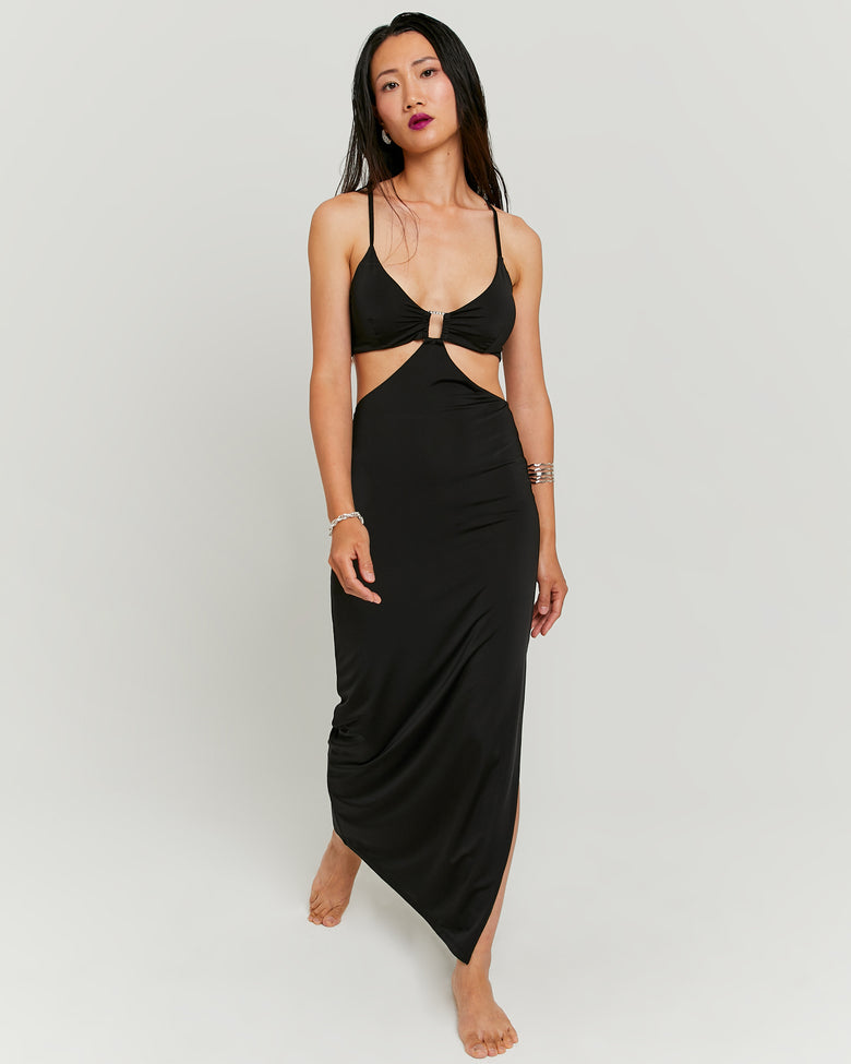 Long Dress with buckle | Black