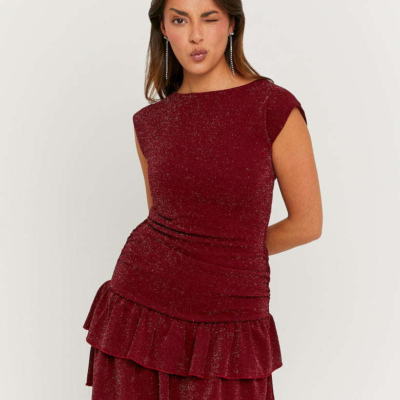 Dress with Ruffles | Bordeau