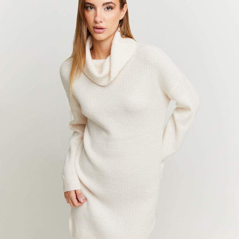 Dress with Loose Turtle Neck | Cream
