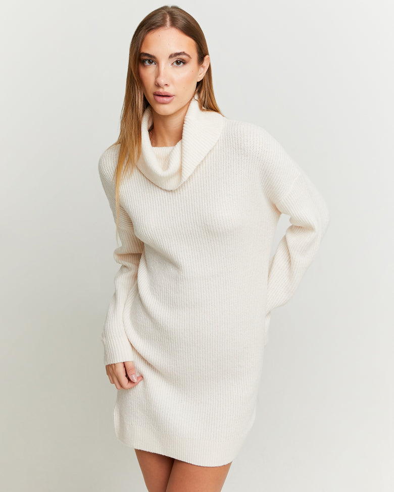 Dress with Loose Turtle Neck | Cream