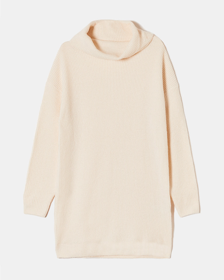 Dress with Loose Turtle Neck | Cream
