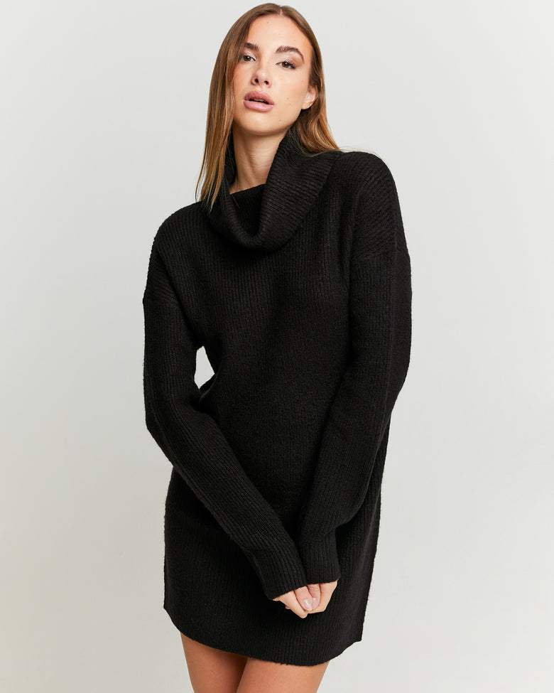 Dress with Loose Turtle Neck | Black