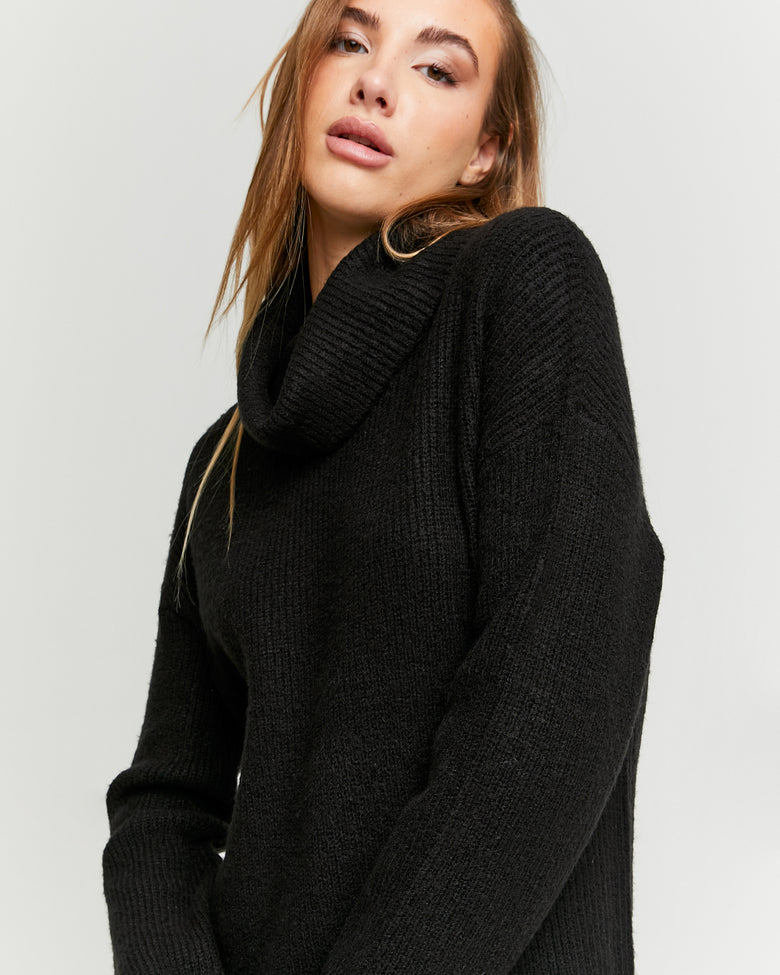 Dress with Loose Turtle Neck | Black