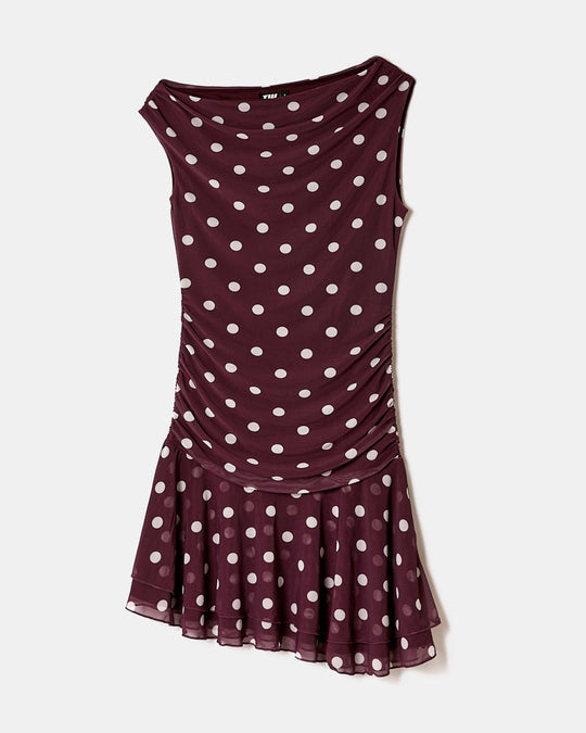 Short Dress | Off White-Bordeau